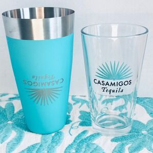 RARE Casamigos Tequila Cocktail Shaker Set with Drinking Glass TEAL NEW